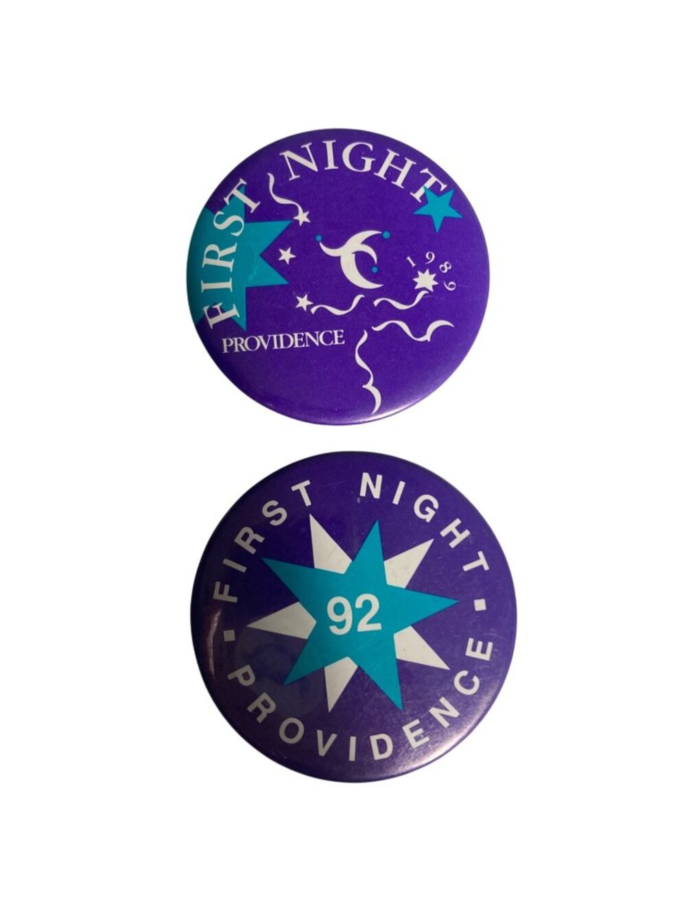 Vintage First Night Providence Buttons 1989 1992 Purple New Years Eve Pins